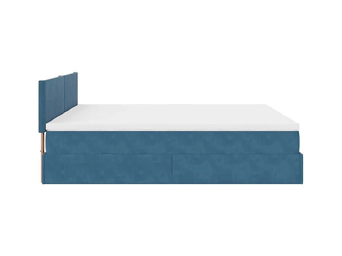 Cadre de lit ottoman avec matelas bleu foncé 200x200 cm velours