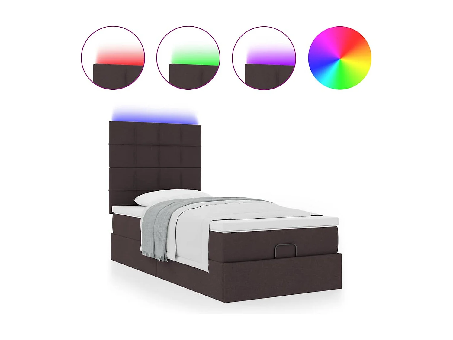 Cadre de lit ottoman avec matelas marron foncé 90x200 cm tissu