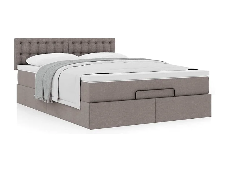 Cadre de lit ottoman avec matelas taupe 140x200 cm tissu