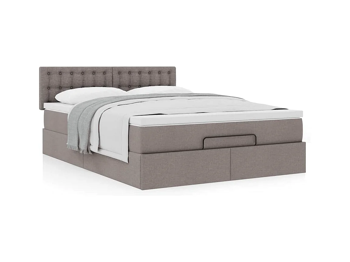 Cadre de lit ottoman avec matelas taupe 140x200 cm tissu