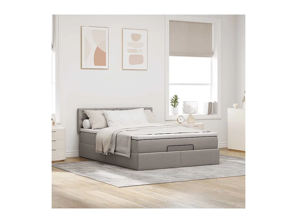 Estrutura de cama otomana com colchão tecido cinzento 140x200cm