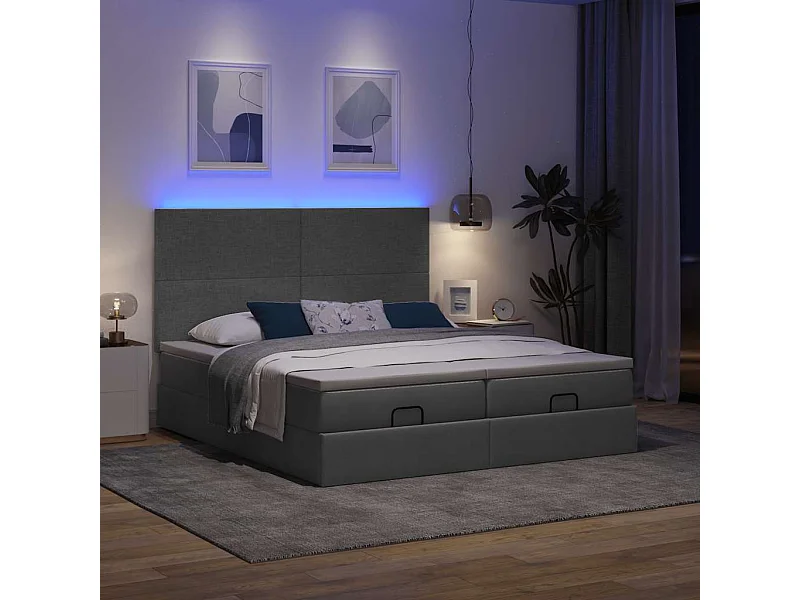 Cadre de lit ottoman avec matelas gris foncé 160x200cm tissu