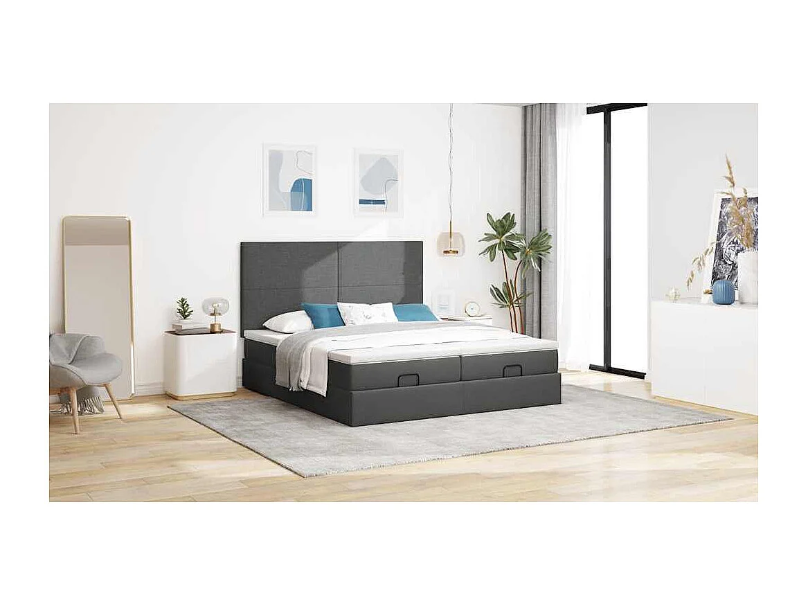 Cadre de lit ottoman avec matelas gris foncé 160x200cm tissu