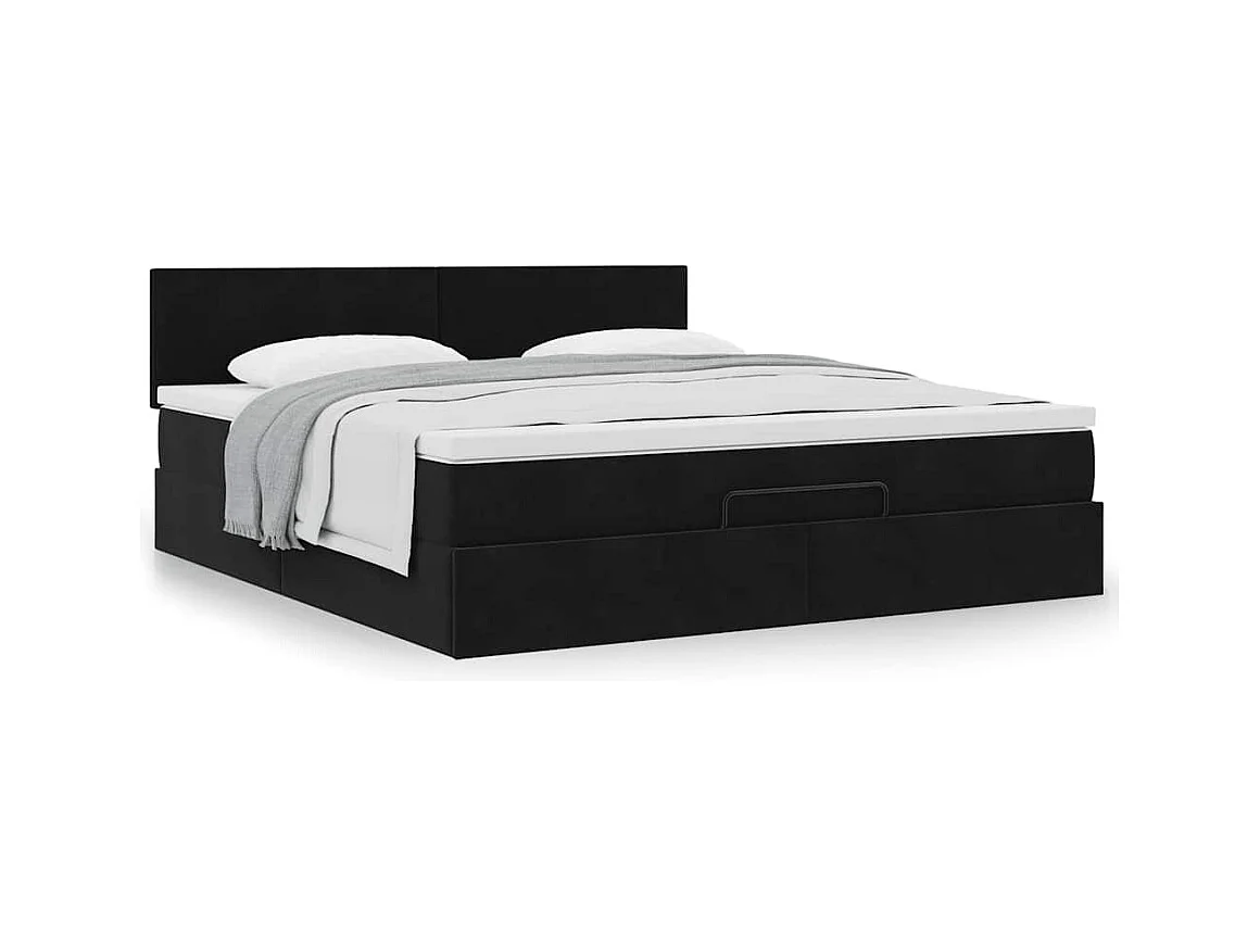 Cadre de lit ottoman avec matelas noir 160x200 cm velours