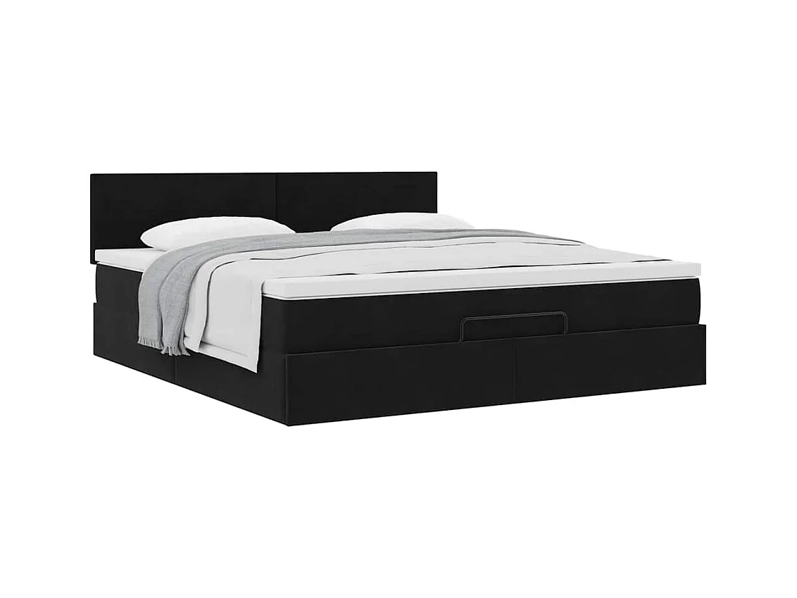 Cadre de lit ottoman avec matelas noir 160x200 cm velours