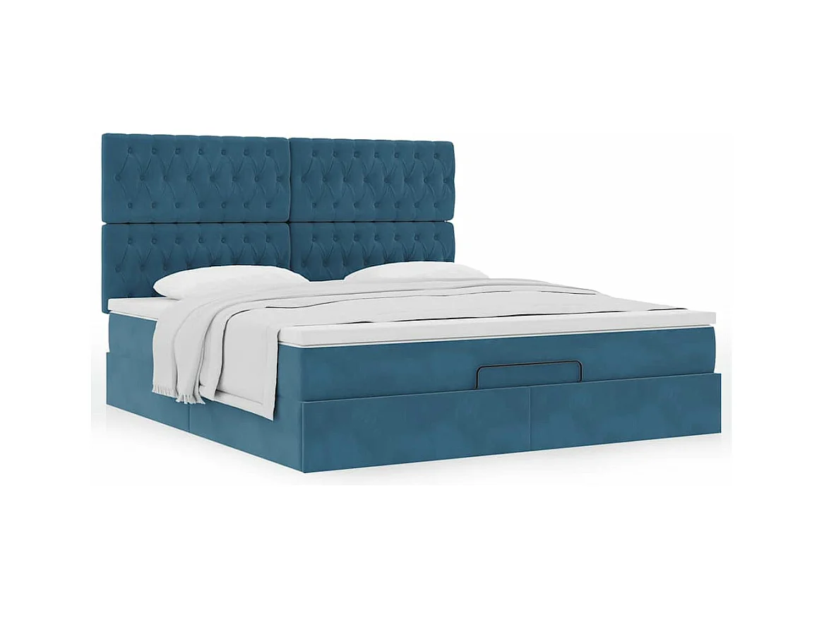 Cadre de lit ottoman avec matelas bleu foncé 160x200 cm velours