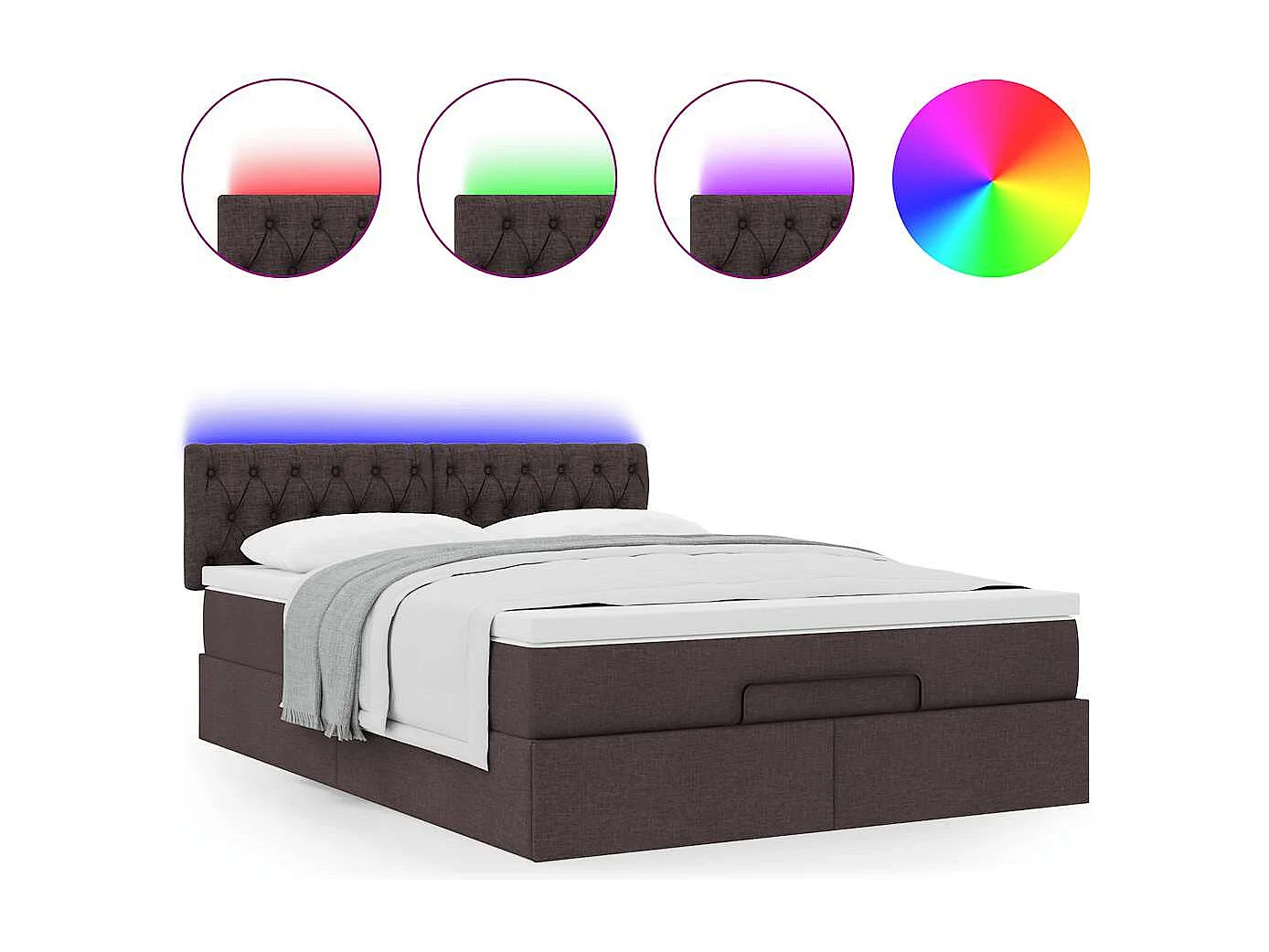 Cadre de lit ottoman avec matelas marron foncé 140x200 cm tissu