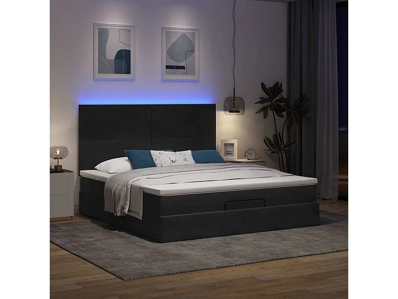 Ottoman bed met matrassen en LED's 160x200cm fluweel zwart