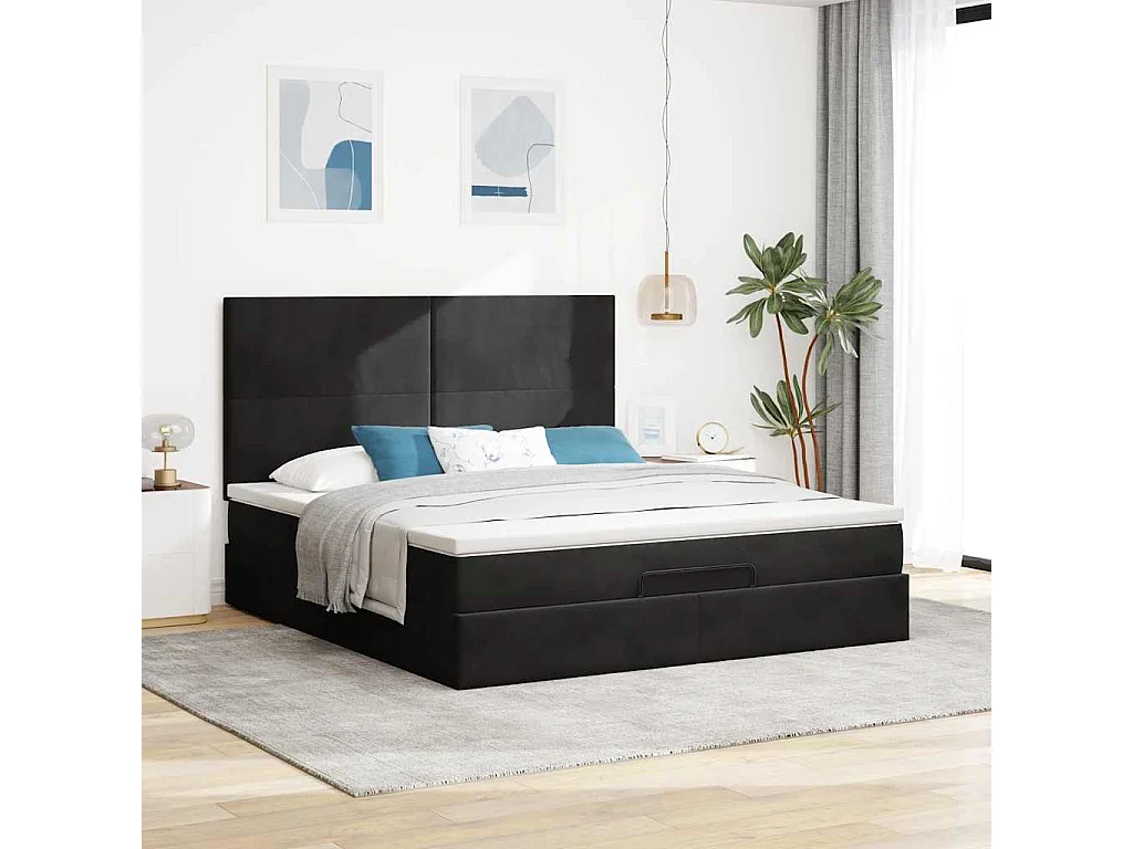 Ottoman bed met matrassen en LED's 160x200cm fluweel zwart