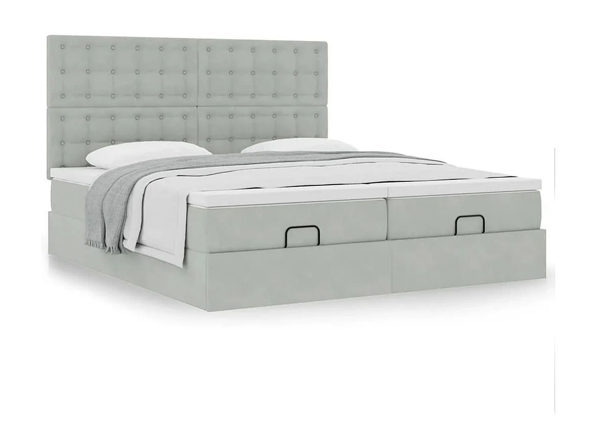 Cadre de lit ottoman avec matelas gris clair 200x200 cm velours