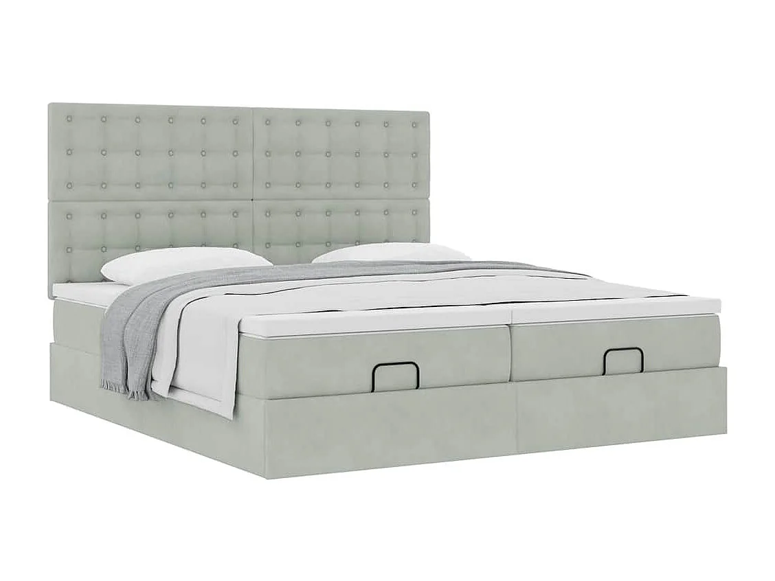Cadre de lit ottoman avec matelas gris clair 200x200 cm velours