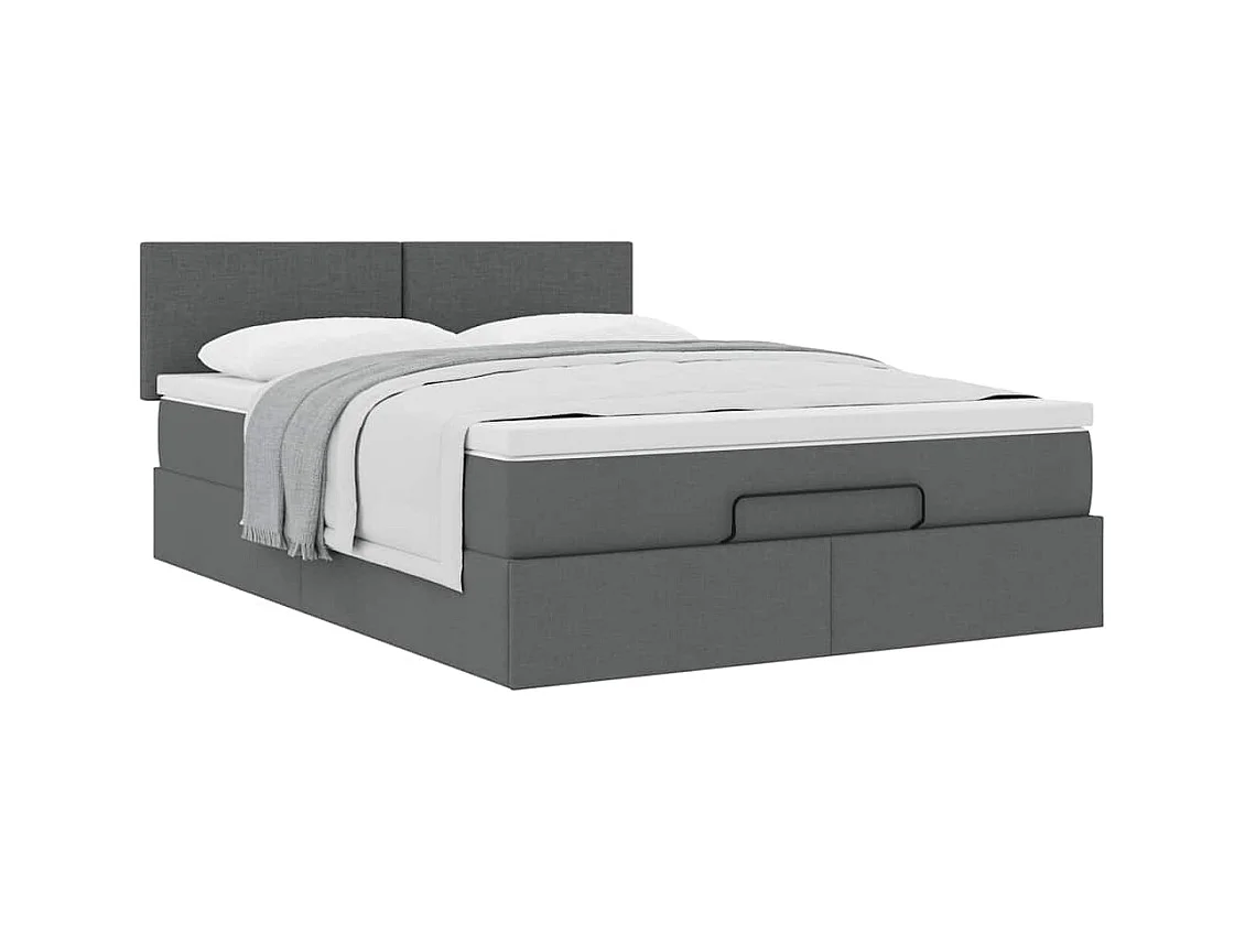 Cadre de lit ottoman avec matelas gris foncé 140x200 cm tissu