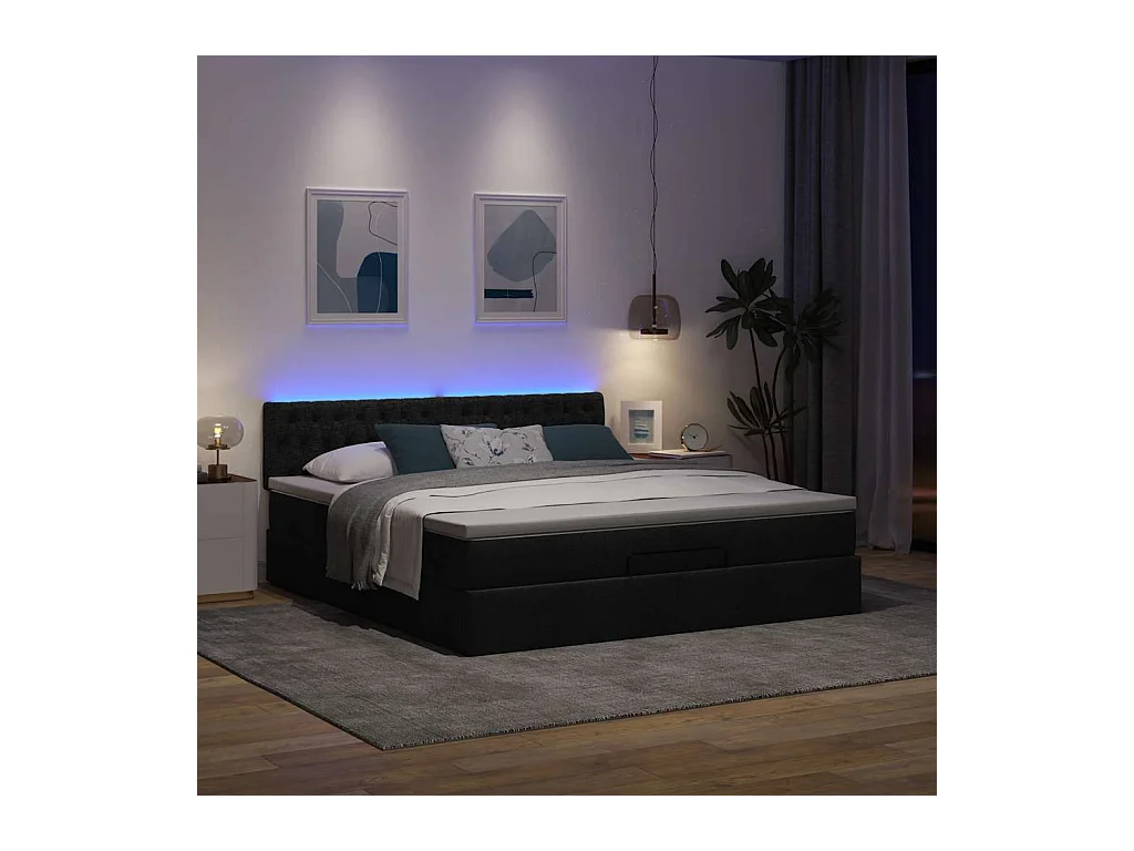 Cadre de lit ottoman avec matelas noir 180x200 cm tissu