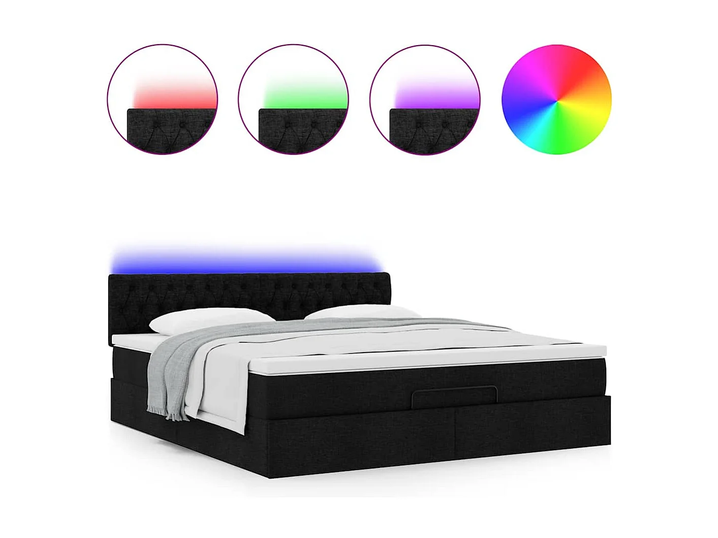 Cadre de lit ottoman avec matelas noir 180x200 cm tissu