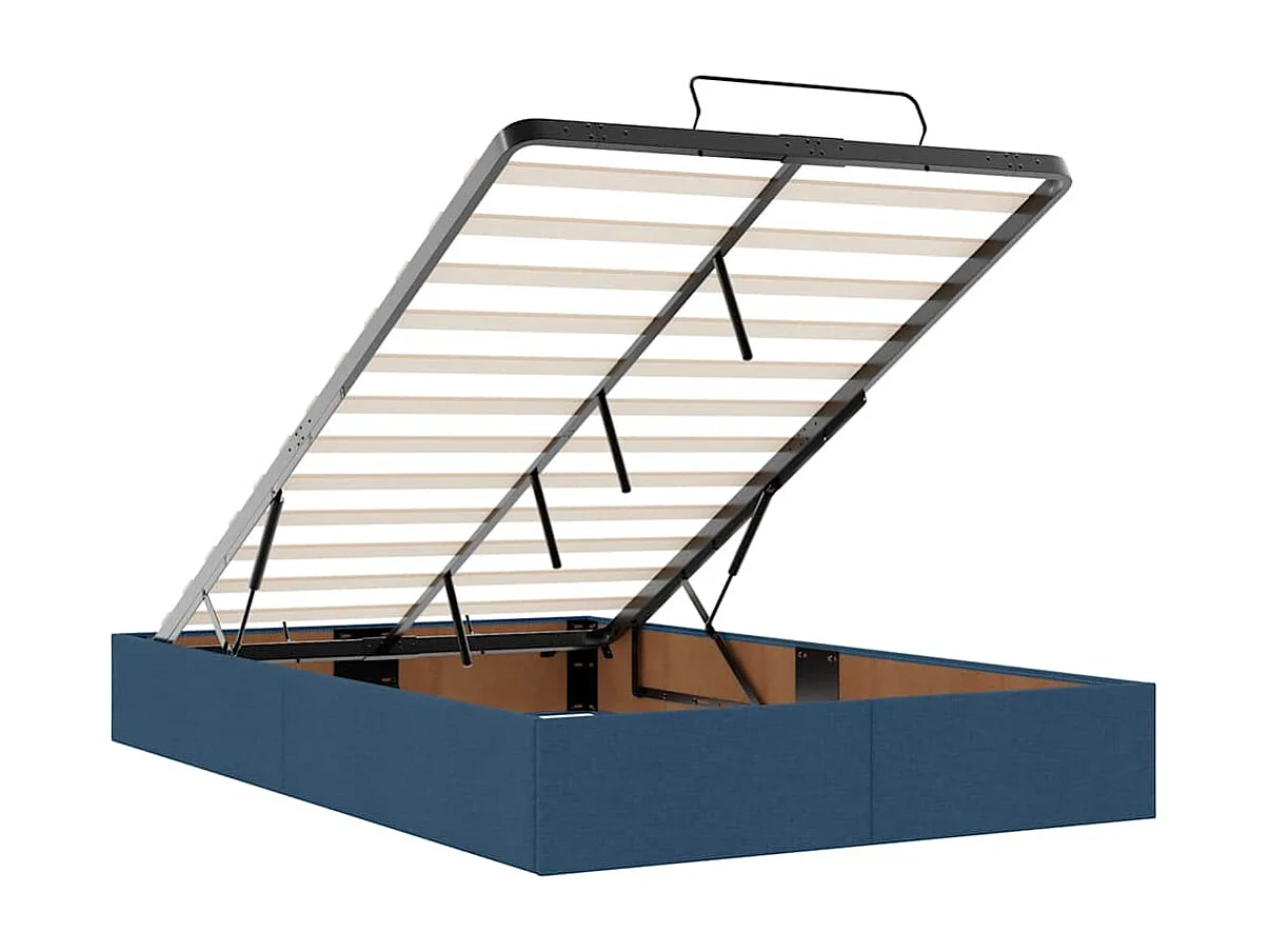 Estructura de cama otomana con colchón tela azul 120x200cm