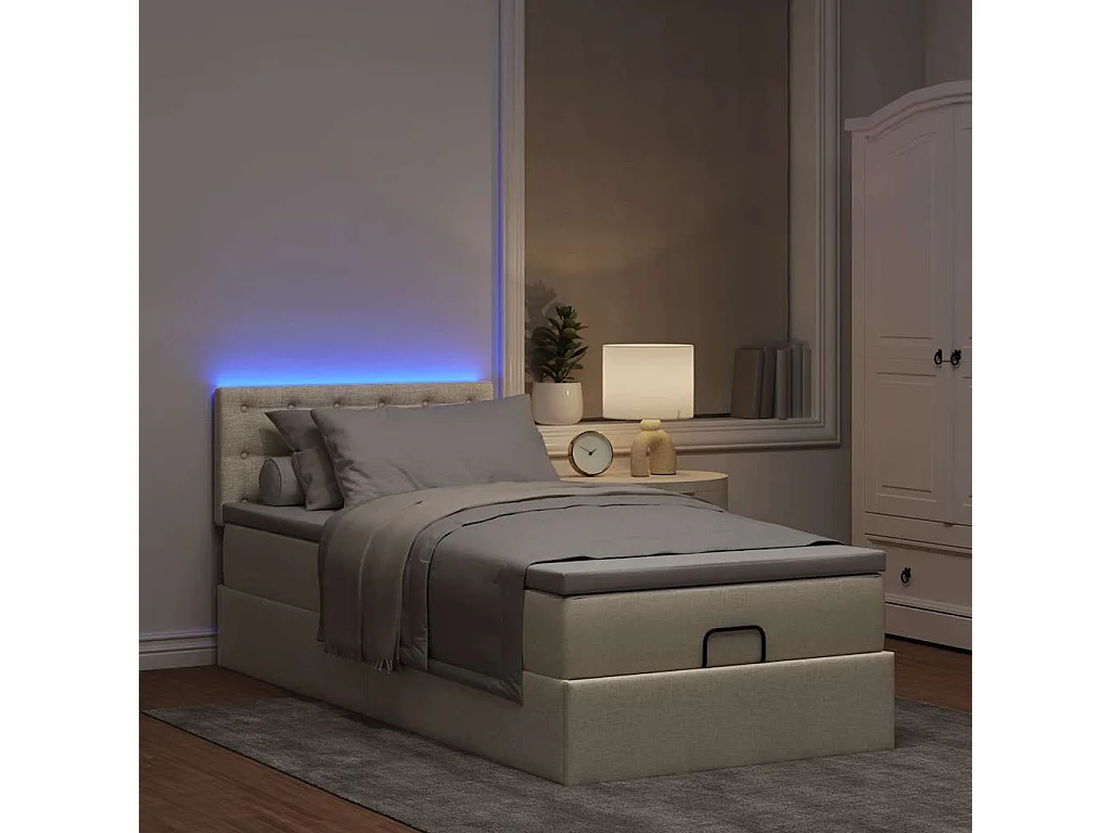 Estrutura de cama otomana com creme de colchão 80x200cm tecido