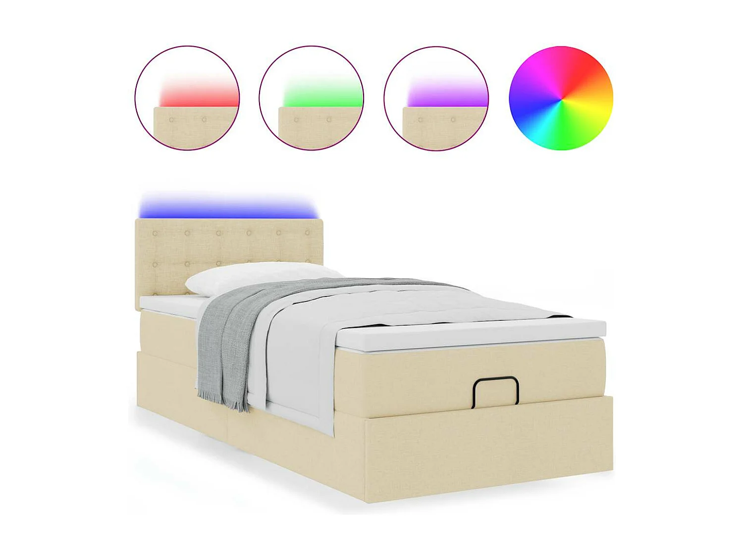 Estrutura de cama otomana com creme de colchão 80x200cm tecido