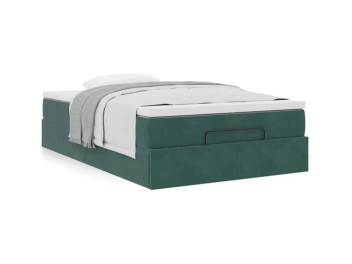 Estructura de cama otomana colchón terciopelo verde oscuro