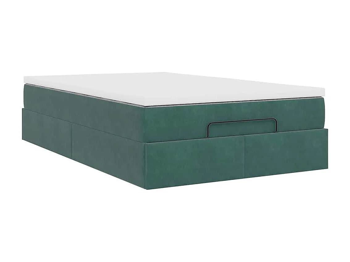 Cadre de lit ottoman avec matelas vert foncé 120x190 cm velours