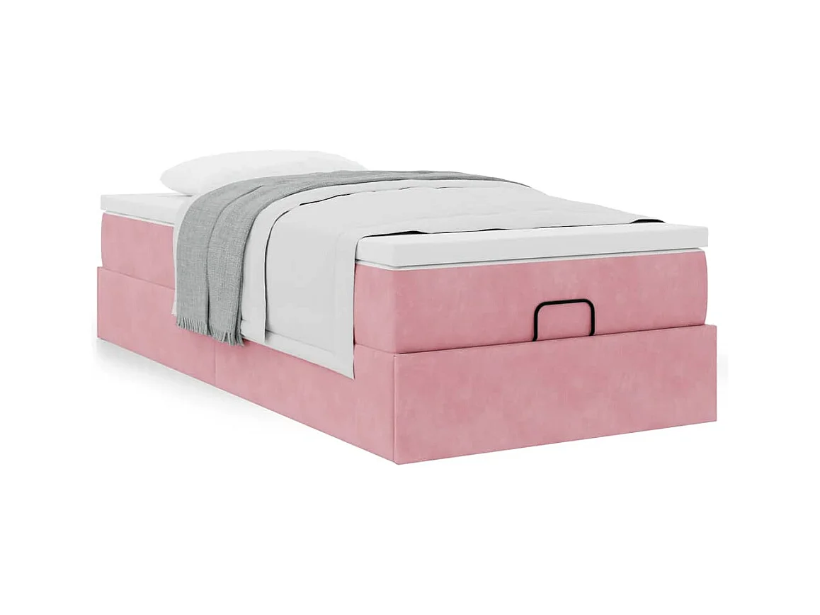 Cadre de lit ottoman avec matelas rose 100x200 cm velours