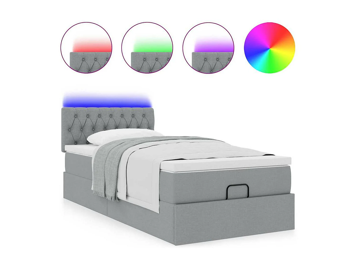 Bed poef met matras en LED's stof 80x200 cm lichtgrijs