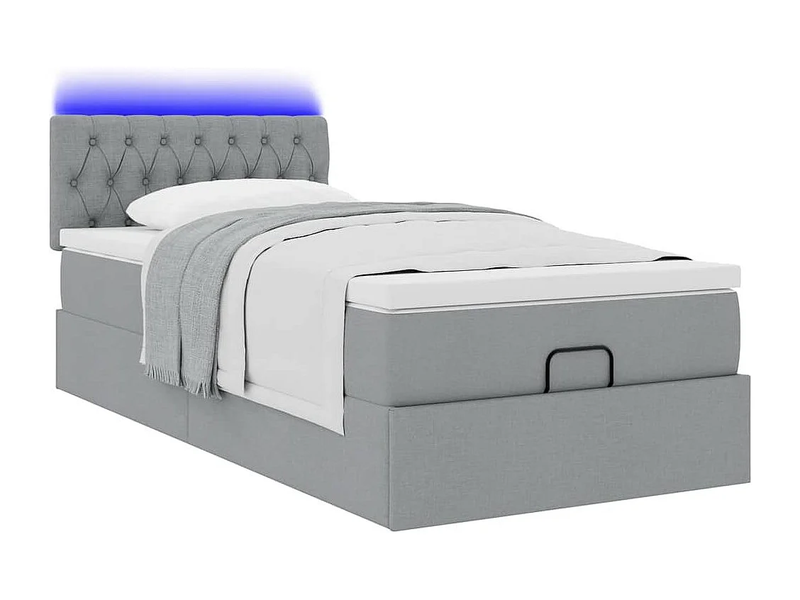 Bed poef met matras en LED's stof 80x200 cm lichtgrijs