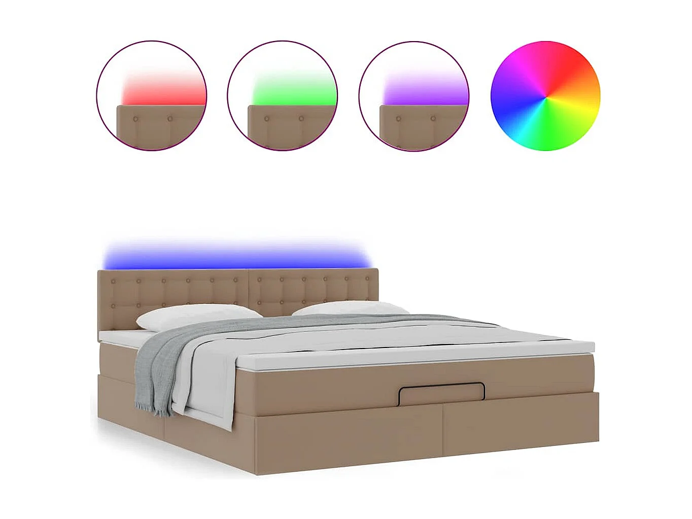 Estructura cama otomana colchón capuchino cuero sintético