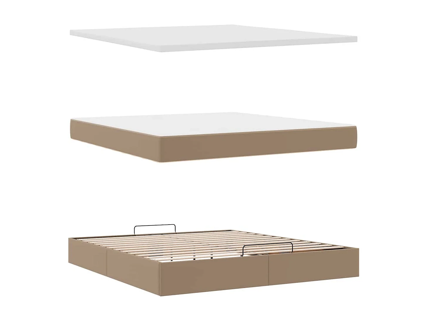 Estructura cama otomana colchón capuchino cuero sintético