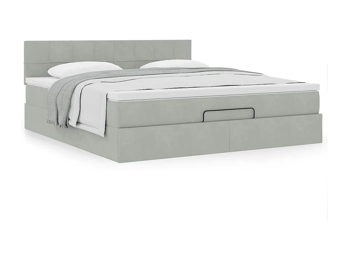 Cadre de lit ottoman avec matelas gris clair 160x200 cm velours