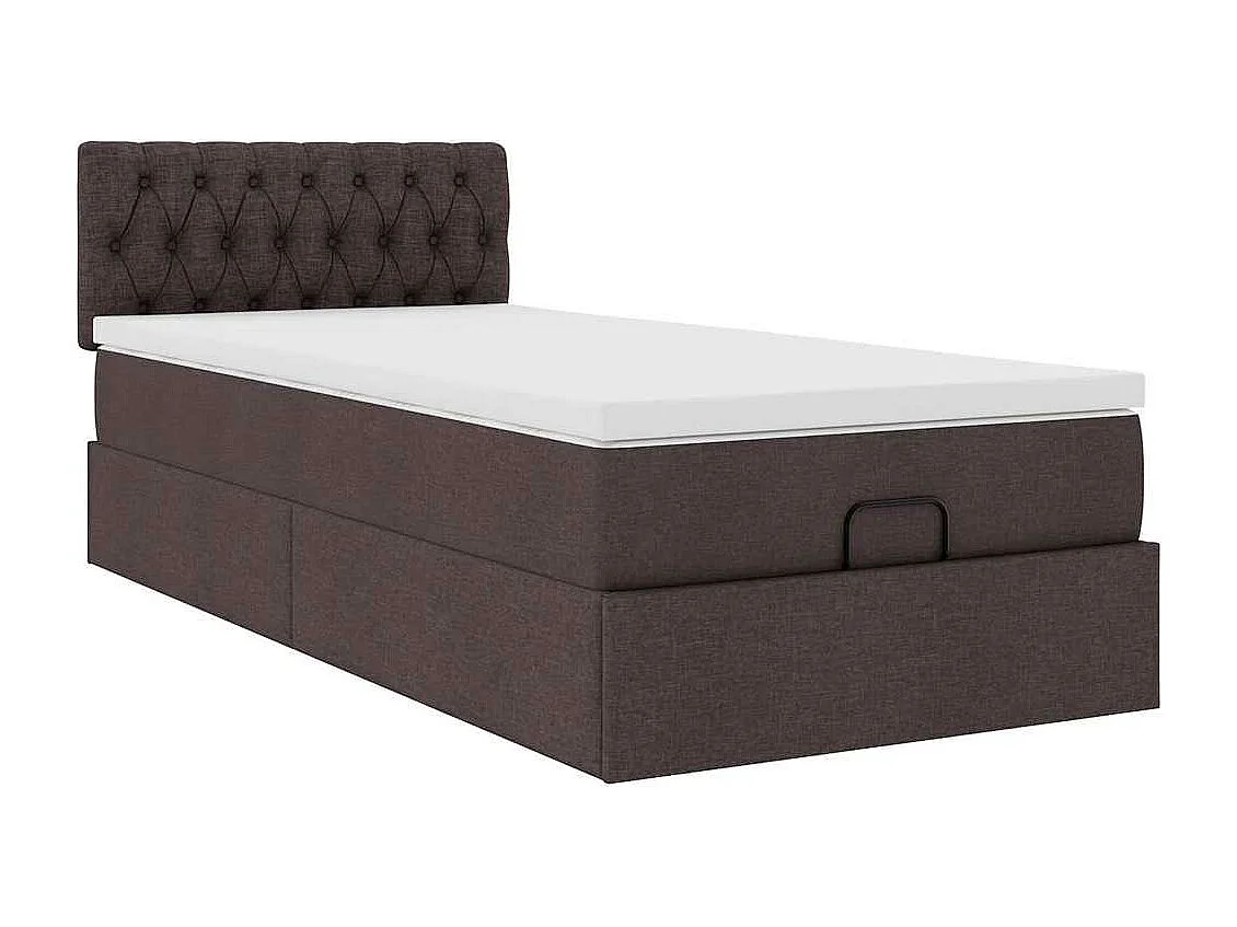 Cadre de lit ottoman avec matelas marron foncé 80x200 cm tissu