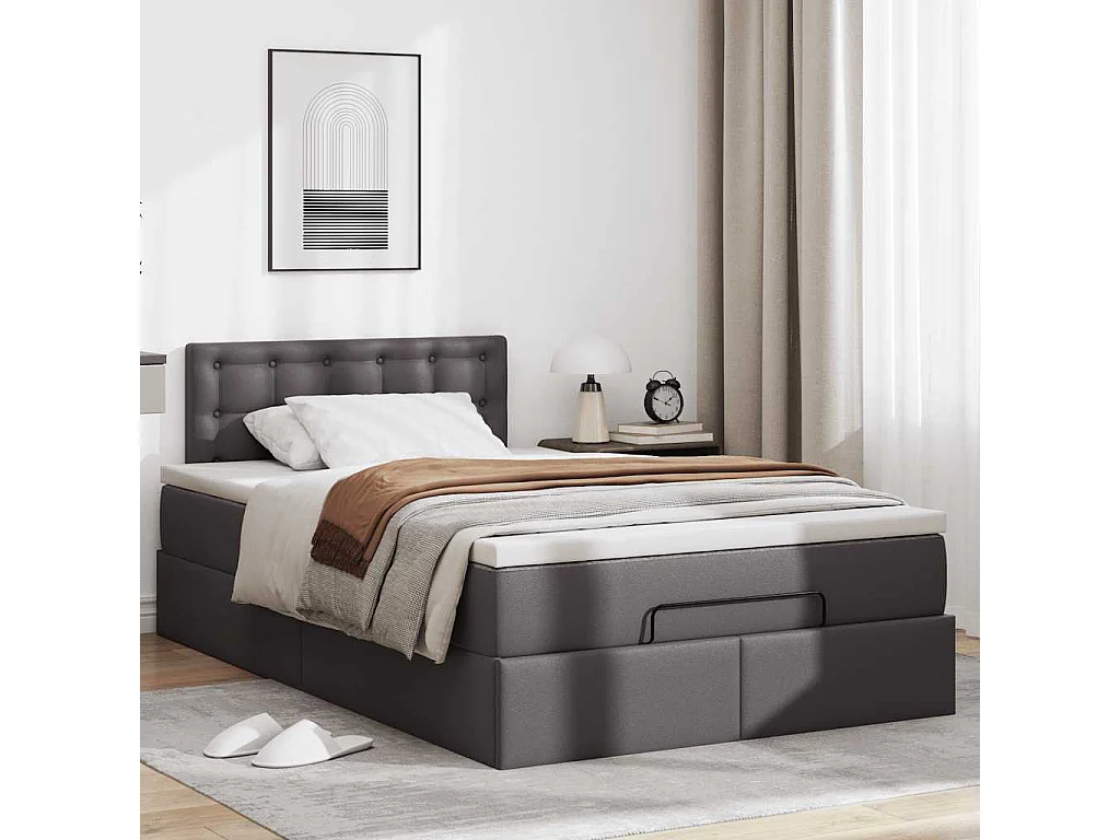 Cadre de lit ottoman avec matelas gris 120x200 cm similicuir