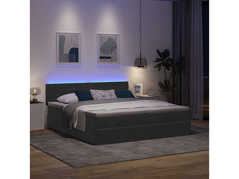 Estrutura de cama otomana com colchões 180x200cm veludo preto