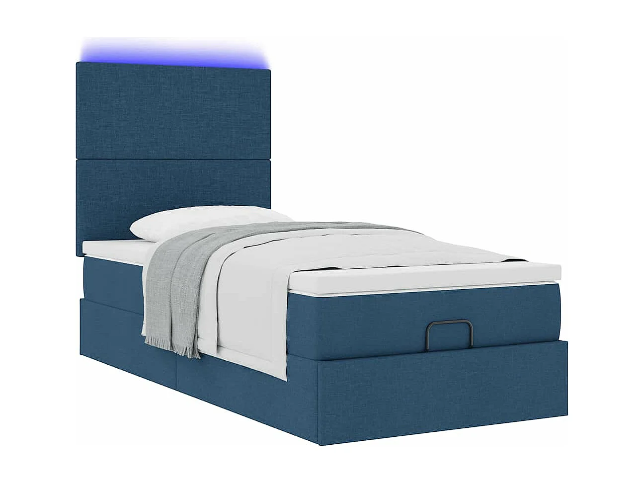 Cadre de lit ottoman avec matelas bleu 90x200 cm tissu