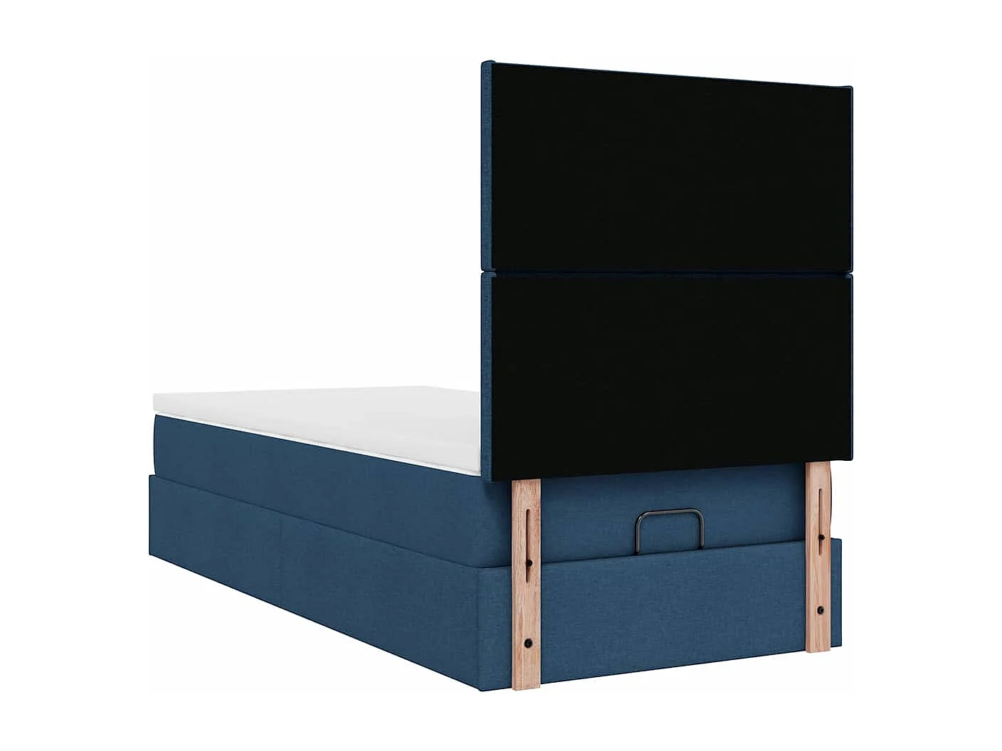 Cadre de lit ottoman avec matelas bleu 90x200 cm tissu