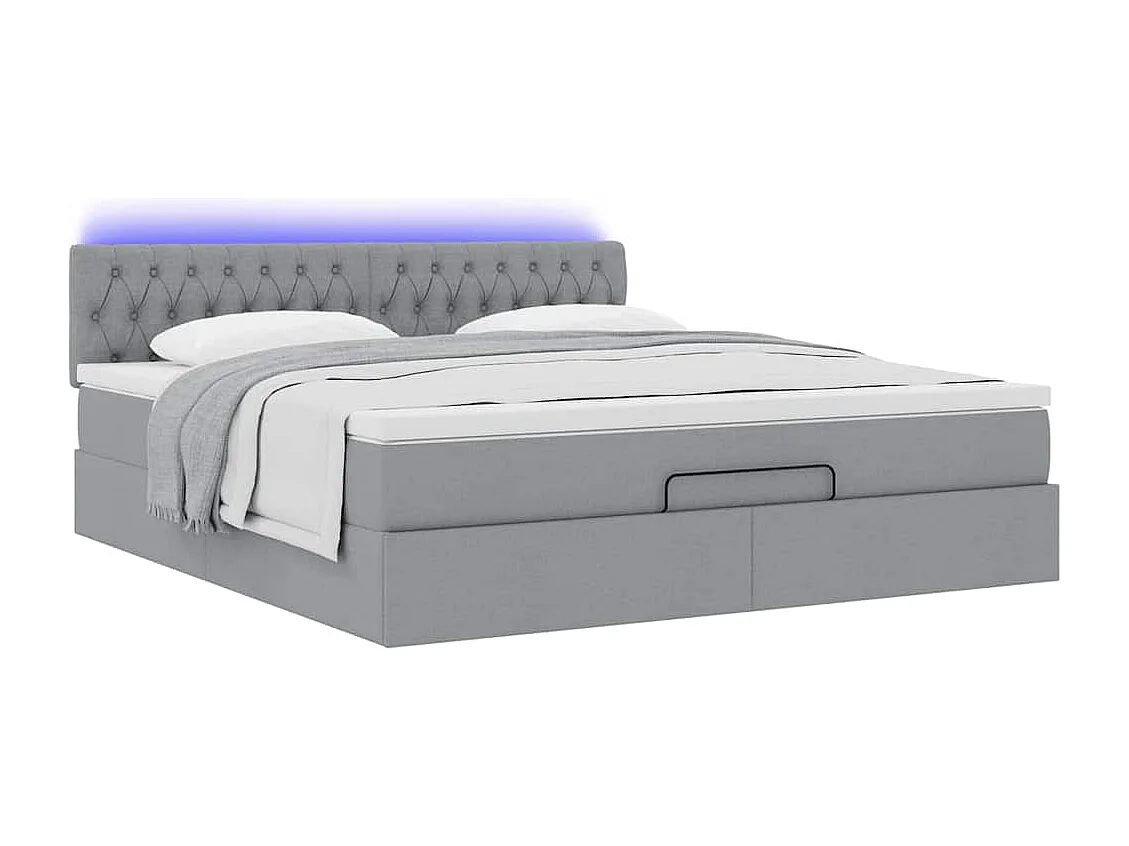 Bed poef met matras en LED's 180x200 cm stof lichtgrijs