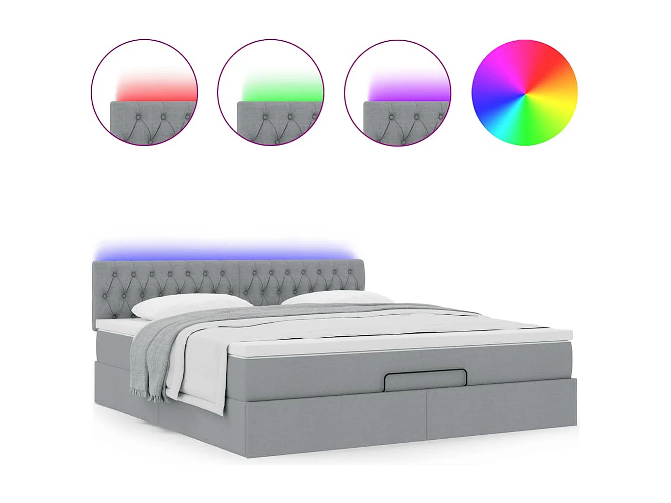 Bed poef met matras en LED's 180x200 cm stof lichtgrijs