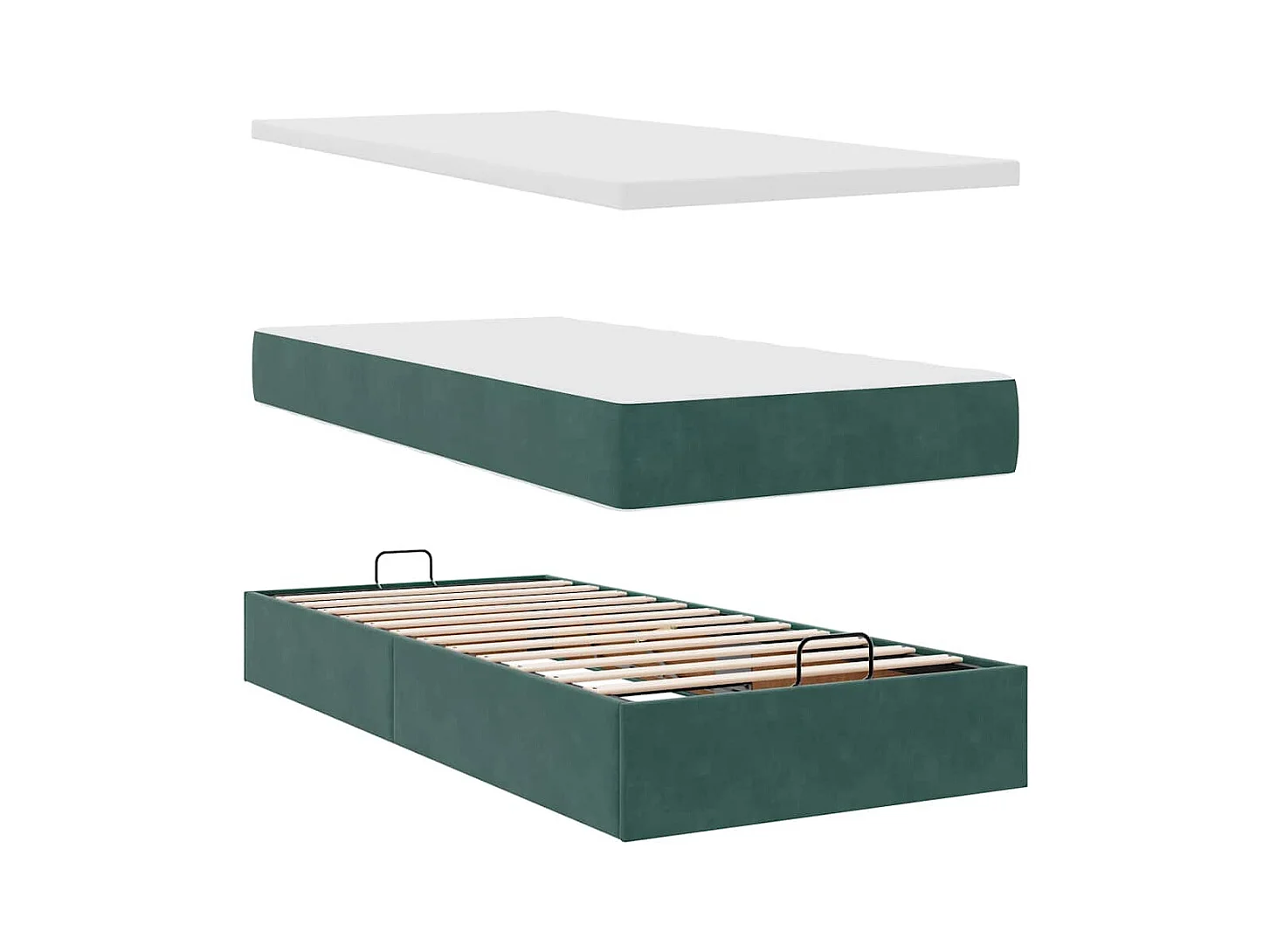 Cadre de lit ottoman avec matelas vert foncé 180x200cm velours
