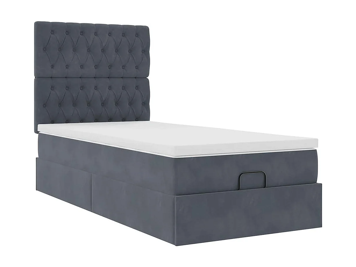 Cadre de lit ottoman avec matelas gris foncé 90x190 cm velours