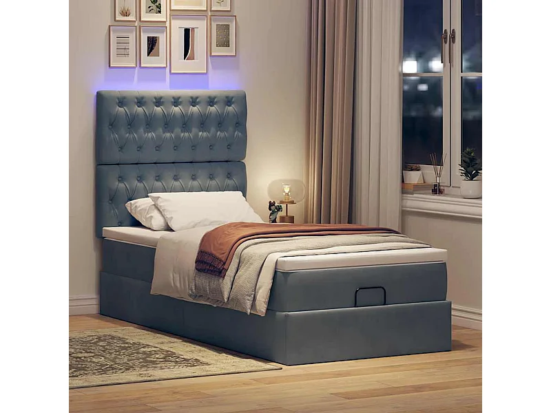 Cadre de lit ottoman avec matelas gris foncé 90x190 cm velours