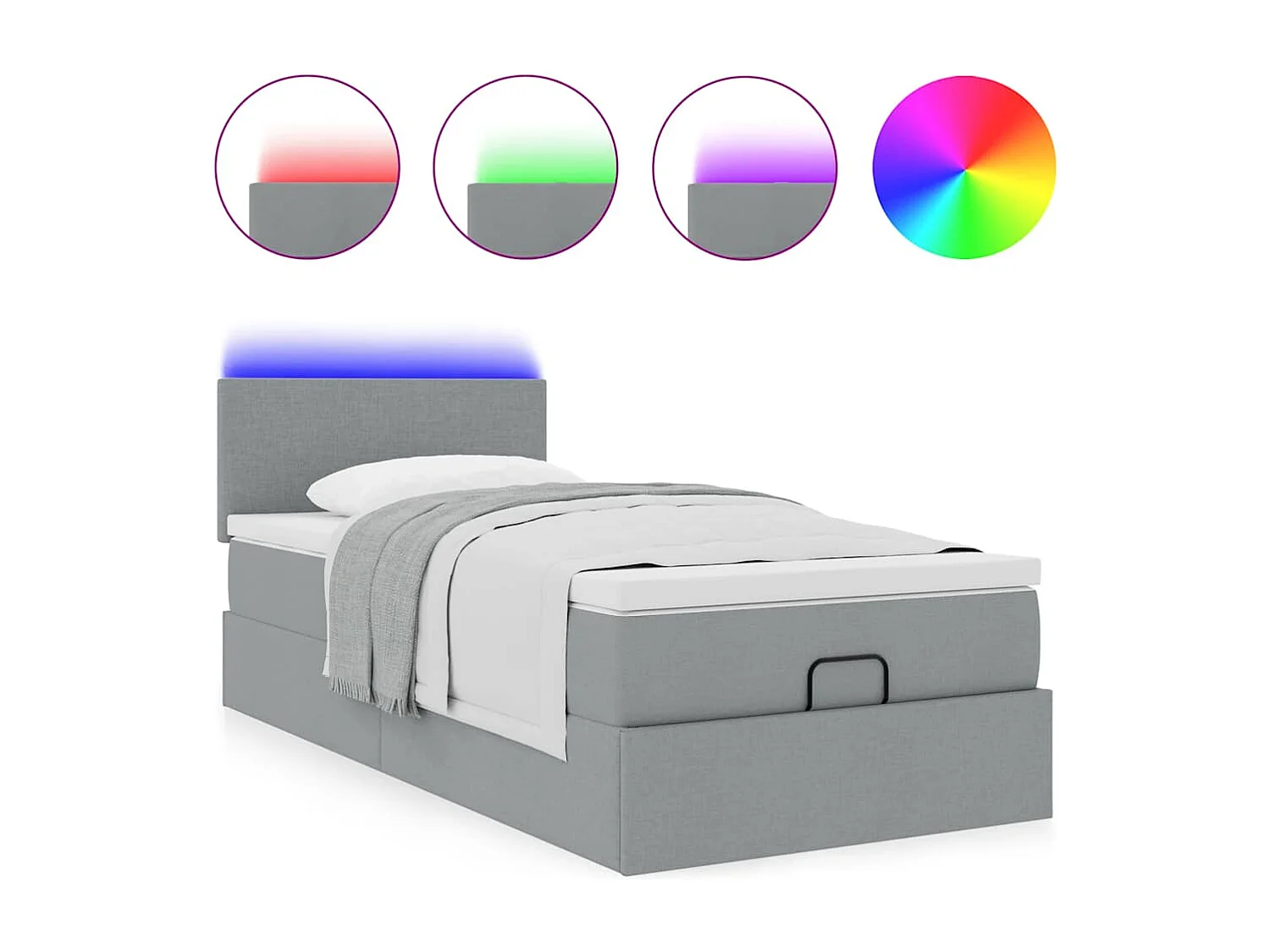 Cadre de lit ottoman et matelas gris clair 90x190 cm tissu