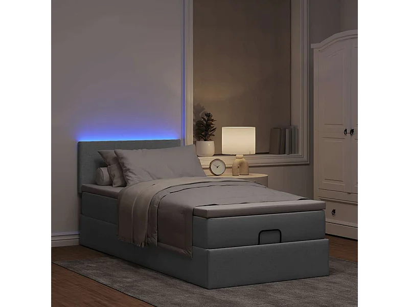 Ottoman bed met matras en LED's 90x190cm stof lichtgrijs