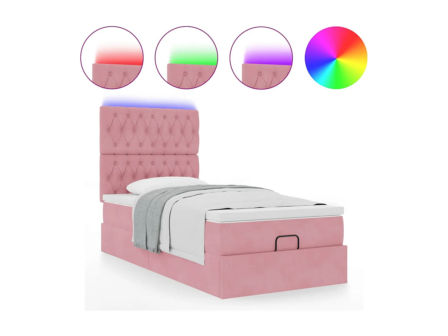 Ottoman bed met matrassen en LED's 90x200cm fluweel roze