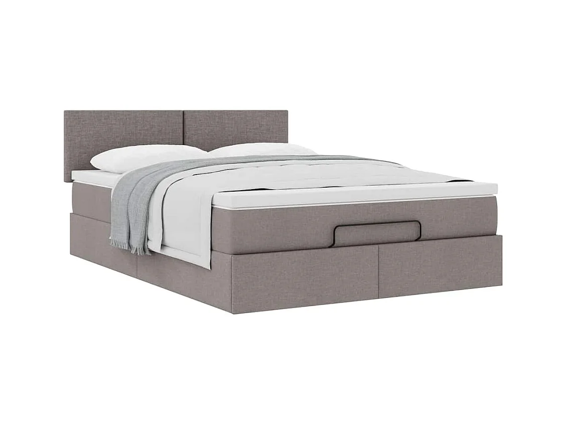 Cadre de lit ottoman avec matelas taupe 140x200 cm tissu