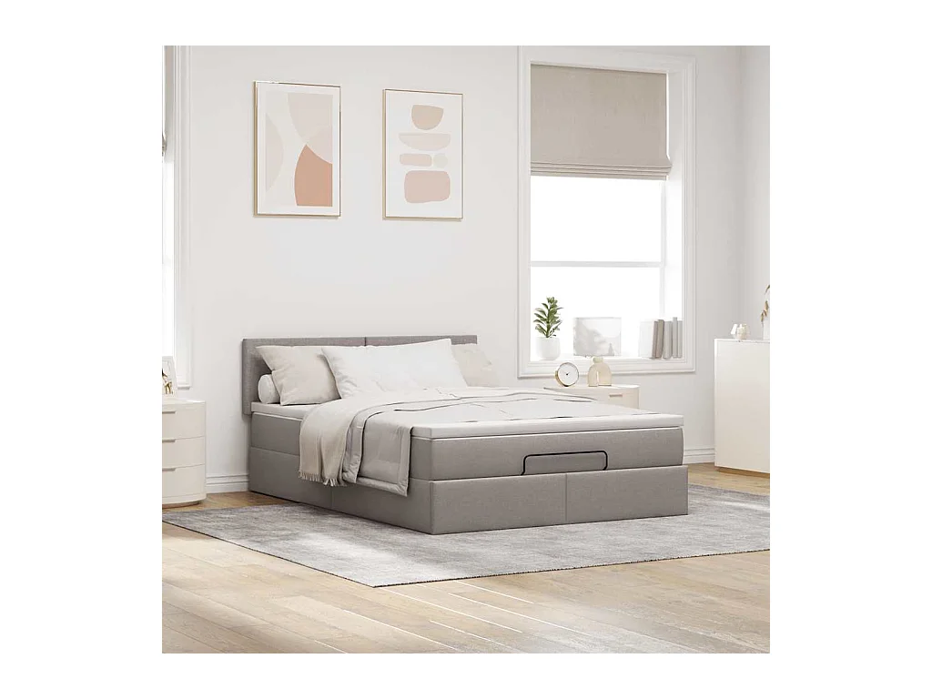 Estrutura de cama otomana com colchão tecido cinzento 140x200cm