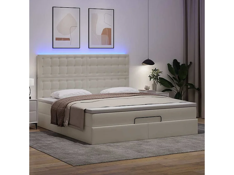 Estructura cama otomana colchón cuero sintético blanco