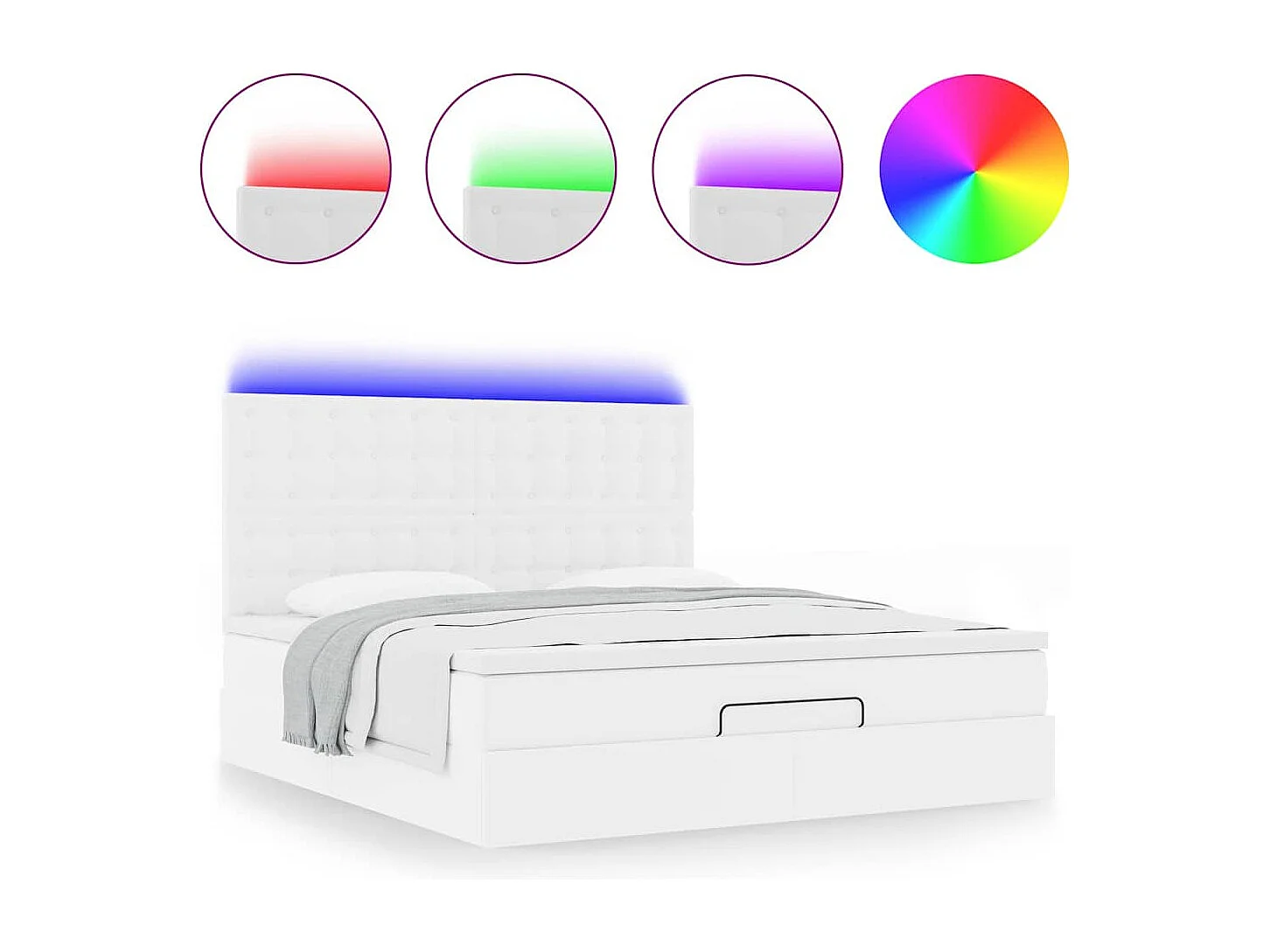 Estrutura de cama otomana com colchão branco couro falso