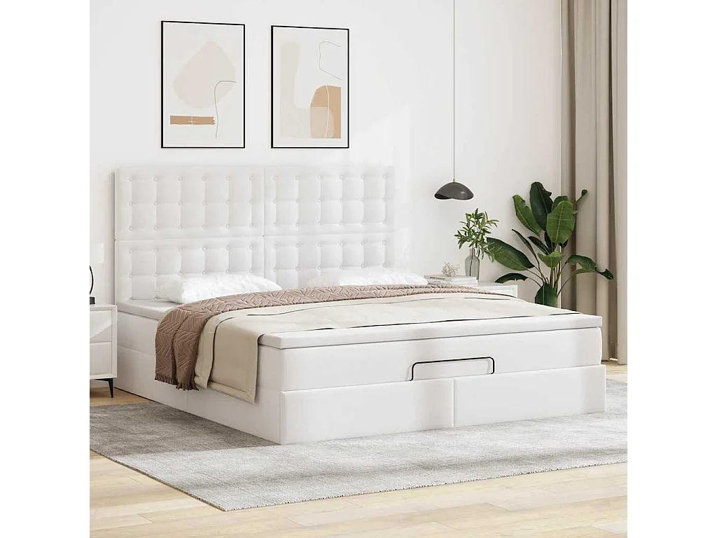 Estructura cama otomana colchón cuero sintético blanco