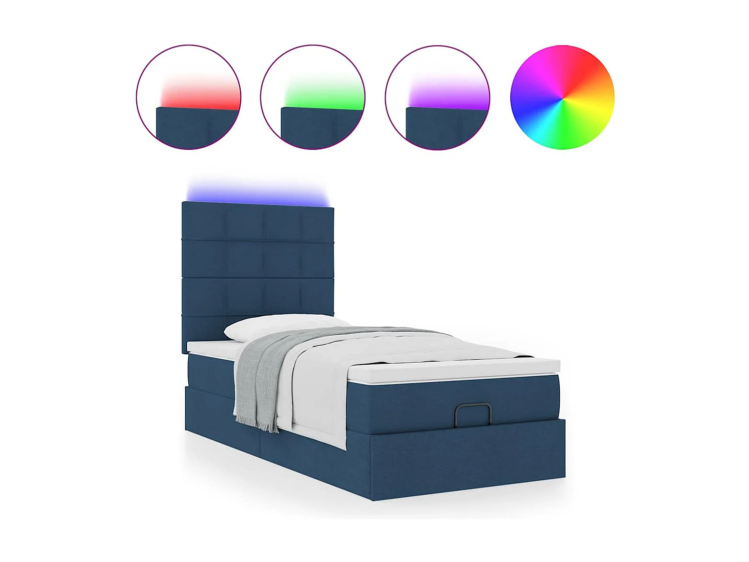 Cadre de lit ottoman avec matelas bleu 100x200 cm tissu