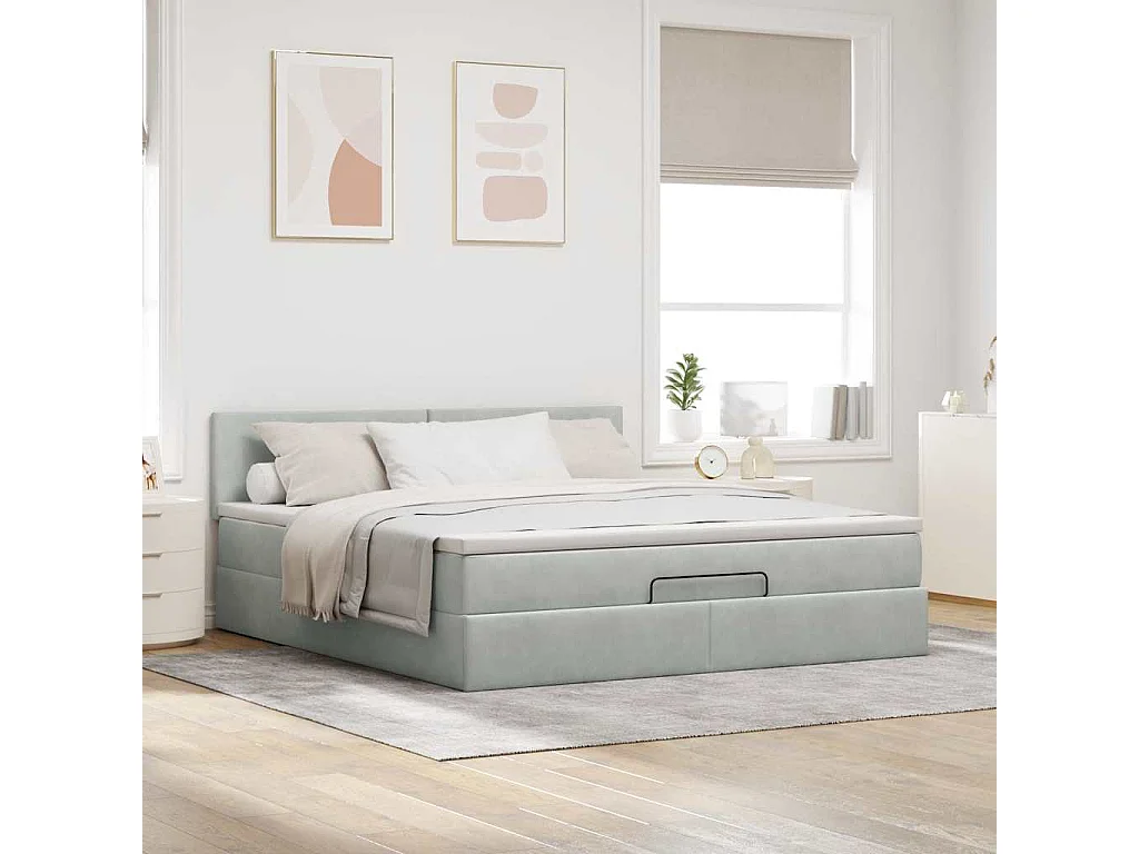Cadre de lit ottoman avec matelas gris clair 180x200 cm velours