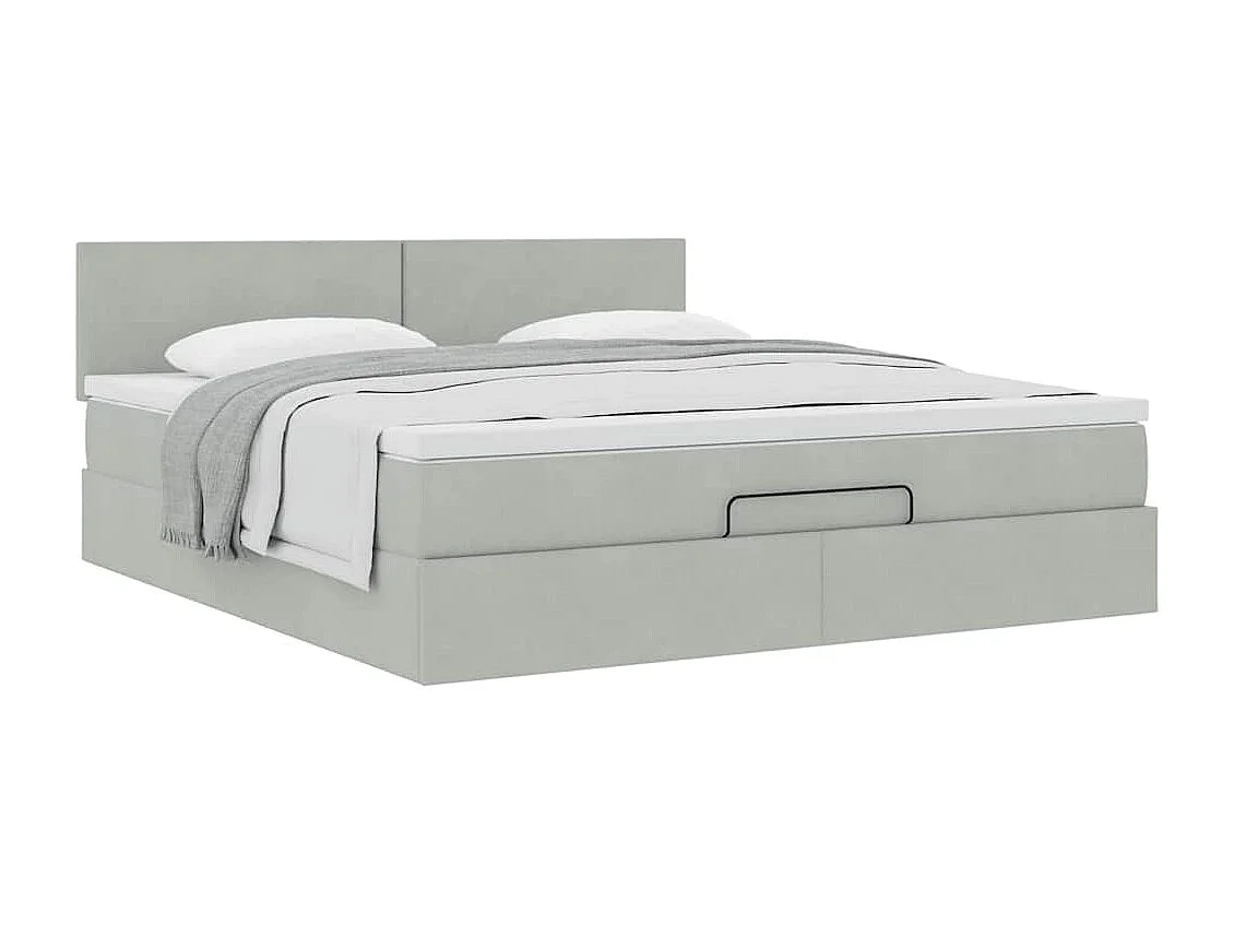 Cadre de lit ottoman avec matelas gris clair 180x200 cm velours